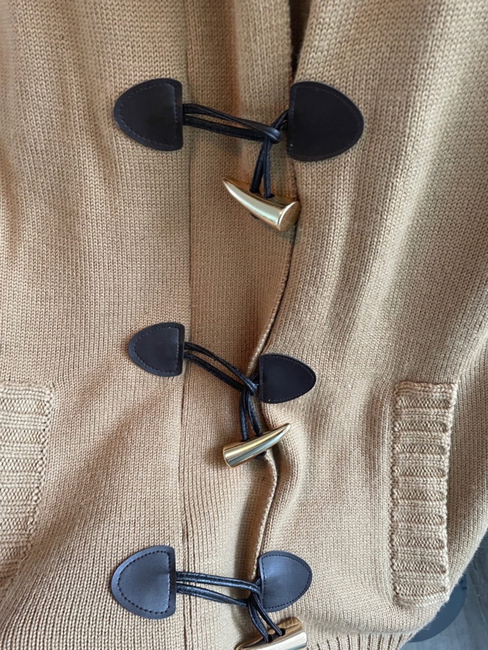 Michael Kors Camel Knit Toggle Cardigan with Faux-Fur Hood Trim - Picture 5 of 8